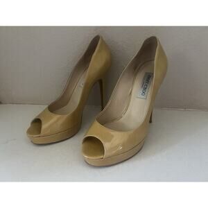 Jimmy Choo Womens Nude Patent Leather Luna Peep Toe Platform Pumps 39/9